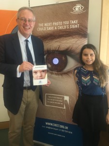 John with Hannah Matin, who had retinoblastoma as a child and who now works in Parliament